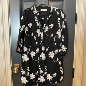 Isabella Sinclair Anthropologie Black Dress with White Embroidery